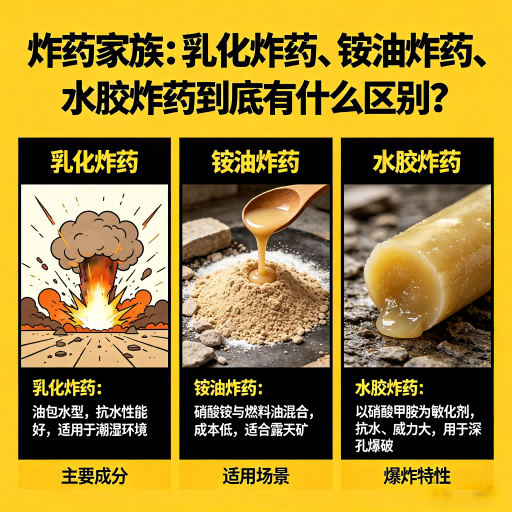 古城炸药家族：乳化炸药、铵油炸药、水胶炸药到底有什么区别？